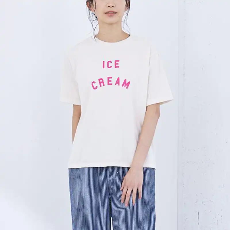 NOUVELLES DU PARADIS ドライコットン天竺プリントT(ICE CREAM)/KINARI06 【日本製】